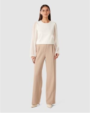 Forever New Mandy Woven Sleeve Knit Top - Natural