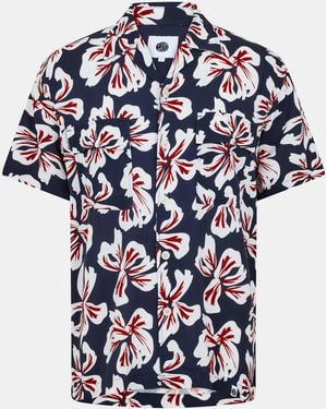 Pretty Green Bauhaus Cuban Collar Short-Sleeve Plain Shirt - Blue