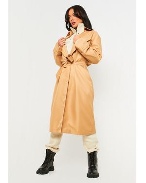 Missy Empire Classic Longline Tie Waist Belt Trench Coat - Metallic