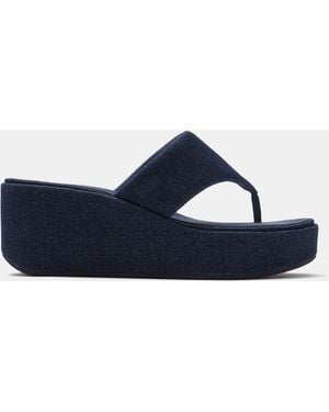 Fitflop Platfforms Denim Wedge Toe-Post Sandals - Blue