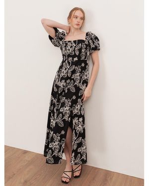 Lovedrobe Embroidered Short Sleeve Square Neck Midaxi Dress - Black