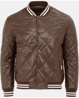 Firetrap Faux Leather Button Long Sleeve Quilted Jacket - Brown
