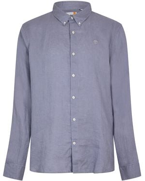 Timberland Mill Brook Linen Leaf Long-Sleeve Plain Shirt - Blue