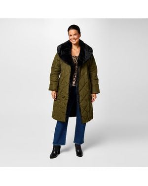 Biba Water Resistant Faux Fur Collar Long Sleeve Short Puffer Jacket - Black