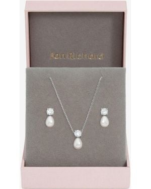 Jon Richard Rhodium Crystal And Pearl Set - Grey