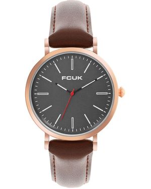 French Connection Rose Case Round Shape Strap Quartz Watch - Grey