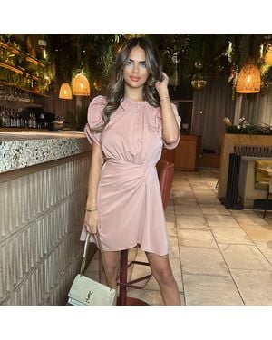 AX Paris Blush Short Puff Sleeve Drape Skirt Mini Dress - Natural