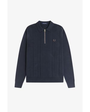 Fred Perry Lsknit Zipped Crew Neck Jumper - Blue