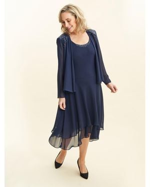 Gina Bacconi Lilibeth Sequin Beaded Jacket Dress - Blue