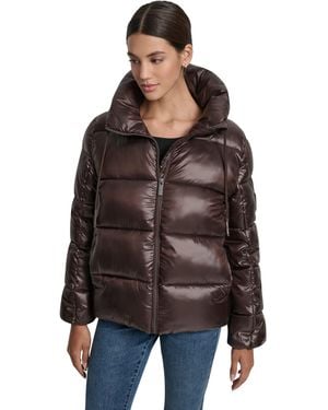 DKNY Puffer Coat W/ Drama Collar - Brown