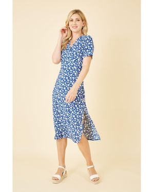 Mela London Ditsy Print Wrap Over Dress - Blue