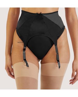 Playful Promises Etta Mesh & Satin Suspender Belt - Black