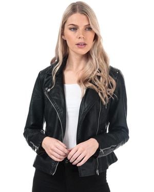 ONLY Gemma Faux Leather Biker Jacket - Black