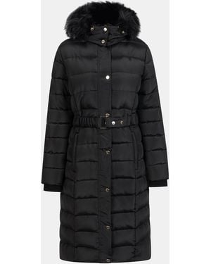 Firetrap Longline Belted Hooded Long Sleeve Puffer Jacket - Black