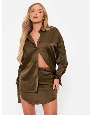 I Saw It First Satin Curved Hem Mini Skirt Co-Ord - Brown