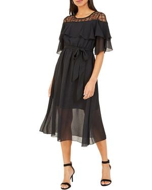 Yumi' Lace Frill Midi Dress - Black