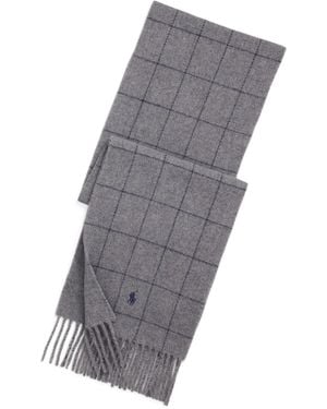 Polo Ralph Lauren Windowpane Plaid Wool Blend Scarf - Grey