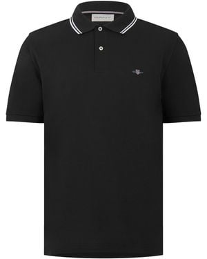 GANT Tipping Cotton Short-Sleeve Polo Shirt - Black