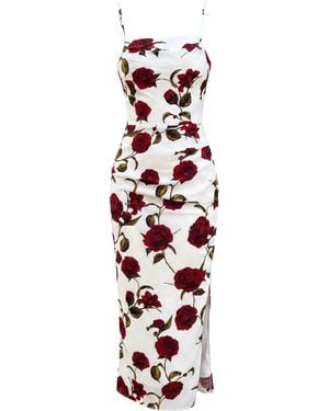 AX Paris Rose Printed Ruched Side Strappy Midi Dress - Metallic