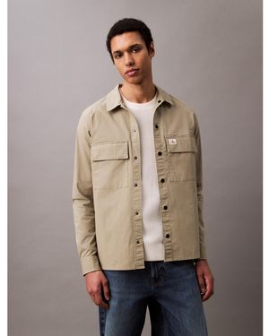 Calvin Klein Cargo Cotton Long Sleeve Relaxed Fit Overshirt - Brown