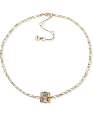 DKNY Baguette & Polished Rondelle Figaro Link Pendant Necklace - Metallic