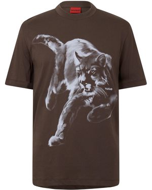 HUGO Daffilo Graphic Cotton T-Shirt - Brown