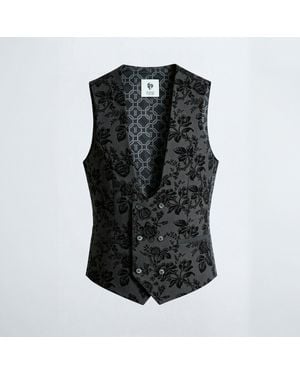 Twisted Tailor Fleet Floral Skinny-Fit Waistcoat - Black