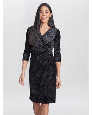 Gina Bacconi Shannon Velvet Wrap Knot Dress - Black