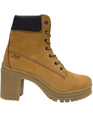 Jack Wills Premium Leather Block Heel Lace Up Ankle Boots - Brown