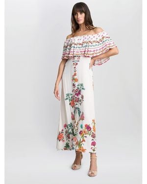 Gina Bacconi Rose Off The Shoulder Frill Dress - White