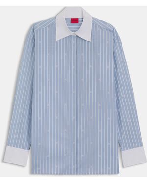 HUGO Oversized-Fit Blouse With Stacked Logos - Blue