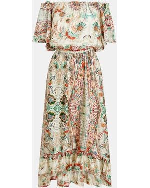 AX Paris Paisley Printed Bardot Frill Hem Midi Dress - Natural