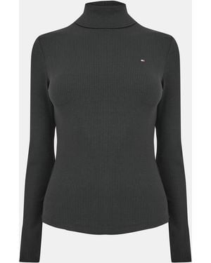Tommy Hilfiger Slim Rib Roll Neck Slim Fit Long Sleeve T-Shirt - Black