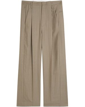 Victoria Beckham Wool Pleated Trousers - Natural