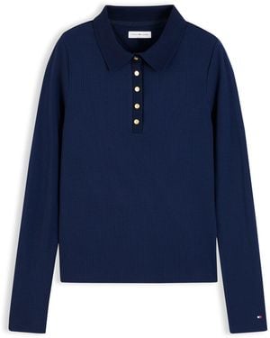 Tommy Hilfiger Rib Long-Sleeve Polo Shirt - Blue