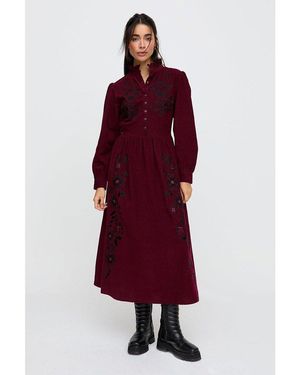 Raffya Puglia Corduroy Midi Dress - Red