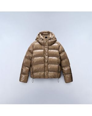 Napapijri Glane Mirror Zip Adjustable Hood Short Puffer Jacket - Brown