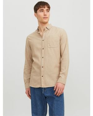 Jack & Jones And Classic Regular Fit Long Sleeve Cuff Shirt - Natural