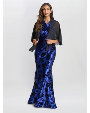 Gina Bacconi Chiffon Waterfall Cover-Up Cape - Blue