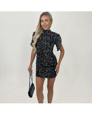 AX Paris Velvet Sequin Tulip Sleeve Ruched Mini Dress - Black