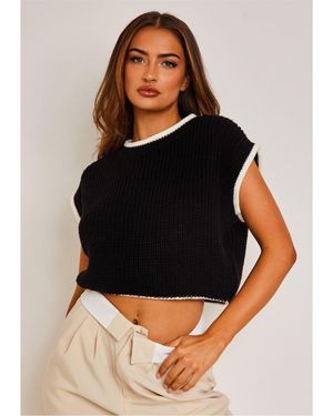 Missy Empire Cropped Knitted Jumper Vest - Black