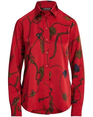 Ralph Lauren Classic Fit Print Charmeuse Shirt - Red