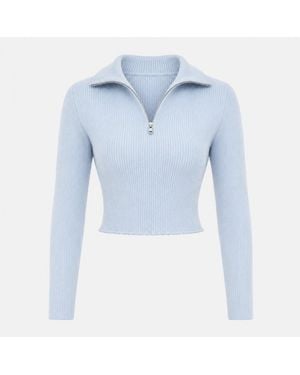I Saw It First 1/4-Zip Long-Sleeve Funnel-Neck Knitted Top - Blue