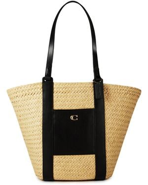 COACH Straw Leather Tote Bag - Black