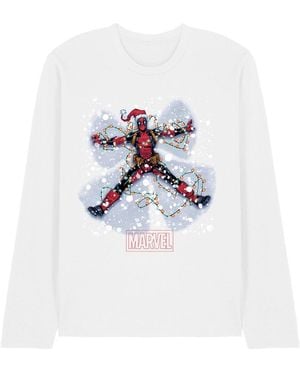 Deadpool Marvel Christmas Snow Angel Long Sleeve T-Shirt W - White