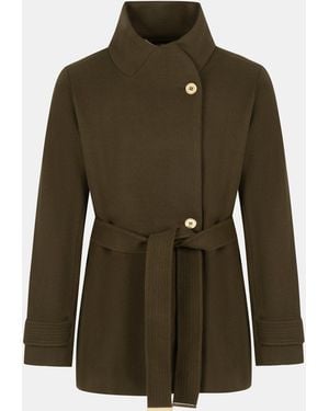 Biba Bobby Belted Long Sleeve Hip Length Pea Coat - Green