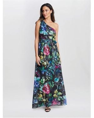 Gina Bacconi Rosie Printed One Shoulder Maxi Dress - Blue