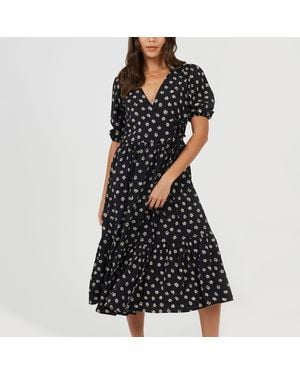 Brave Soul V Neck Wrap Dress - Black