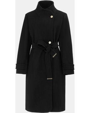 Biba Billie Belted Long Sleeve Mid-Length Overcoat - Black