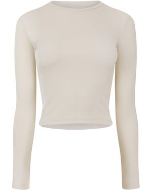 Brave Soul Bs Long Sleeve Ribbed Top With Round Neck - Natural